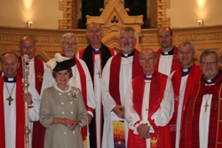 Lady Carswell, OBE, Lord Lieutenant of the County of Belfast, with Bishops and Clergy at the Service of Thanksgiving at St Thomas.